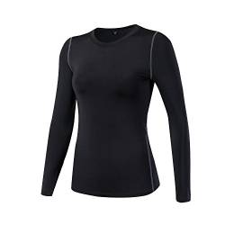 Barrageon Damen Laufshirt Langarm Activewear Sportshirt Langarmshirt Funktionsshirt Training Atmungsaktive Fitness Yoga Oberteil (Schwarz-M von Barrageon