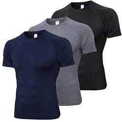 Barrageon Herren Kompressionsshirt 3Pcs Schnelltrocknendes Laufshirt Funktionsshirt Grundschicht Kurzarm Atmungsaktiv Elastisch Running（A-Mehrfarbig-XL-02） von Barrageon