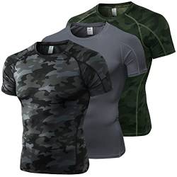 Barrageon Herren Kompressionsshirt 3Pcs Schnelltrocknendes Laufshirt Funktionsshirt Grundschicht Kurzarm Atmungsaktiv Elastisch Running（B-Mehrfarbig-2XL-06） von Barrageon