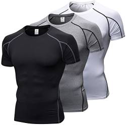 Barrageon Herren Kompressionsshirt 3Pcs Schnelltrocknendes Laufshirt Funktionsshirt Grundschicht Kurzarm Atmungsaktiv Elastisch Running（B-Mehrfarbig-M-05） von Barrageon