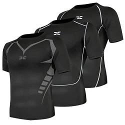 Barrageon Herren Kompressionsshirt 3Pcs Schnelltrocknendes Laufshirt Funktionsshirt Grundschicht Kurzarm Atmungsaktiv Elastisch Running（D-Mehrfarbig-XL-02） von Barrageon