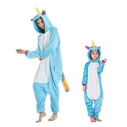 Barrageon Kinder Tiere Kostüme Schlafanzüge Jumpsuit Flanell Cosplay Pyjama Onesie Cartoon Nachtwäsche Overall Hoodie Süß Jungen Mädchen (Blau-110) von Barrageon