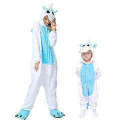 Barrageon Kinder Tiere Kostüme Schlafanzüge Jumpsuit Flanell Cosplay Pyjama Onesie Cartoon Nachtwäsche Overall Hoodie Süß Jungen Mädchen (Blau-140) von Barrageon