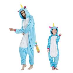 Barrageon Kinder Tiere Kostüme Schlafanzüge Jumpsuit Flanell Cosplay Pyjama Onesie Cartoon Nachtwäsche Overall Hoodie Süß Jungen Mädchen (Blau-140) von Barrageon