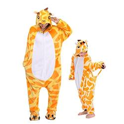 Barrageon Kinder Tiere Kostüme Schlafanzüge Jumpsuit Flanell Cosplay Pyjama Onesie Cartoon Nachtwäsche Overall Hoodie Süß Jungen Mädchen (Gelb-120) von Barrageon