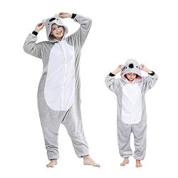 Barrageon Kinder Tiere Kostüme Schlafanzüge Jumpsuit Flanell Cosplay Pyjama Onesie Cartoon Nachtwäsche Overall Hoodie Süß Jungen Mädchen (Grau-130) von Barrageon