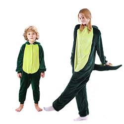 Barrageon Kinder Tiere Kostüme Schlafanzüge Jumpsuit Flanell Cosplay Pyjama Onesie Cartoon Nachtwäsche Overall Hoodie Süß Jungen Mädchen (Grün-120) von Barrageon