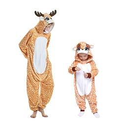 Barrageon Kinder Tiere Kostüme Schlafanzüge Jumpsuit Flanell Cosplay Pyjama Onesie Cartoon Nachtwäsche Overall Hoodie Süß Jungen Mädchen (Khaki-130) von Barrageon