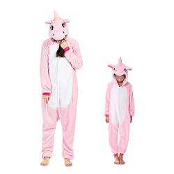 Barrageon Kinder Tiere Kostüme Schlafanzüge Jumpsuit Flanell Cosplay Pyjama Onesie Cartoon Nachtwäsche Overall Hoodie Süß Jungen Mädchen (Rosa-140) von Barrageon