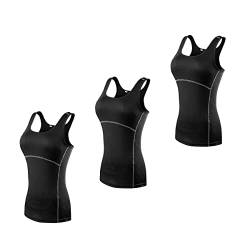 Barrageon Sport Tank Tops 3Pcs Damen Kompression Achselshirts Schnell Trocknend Kompressionsshirt Elastisch Ärmellos Top Training Fitness (Schwarz-XL) von Barrageon