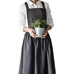 Barrageon Weiblich Küchenschürze Arbeitsschürze Lässig Baumwolle Leinen Schürze Garten Arbeit Kleid Backen Zuhause Küche Kochen Catering Kommerzielles Restaurant 2 Taschen（Dunkelgrau） von Barrageon