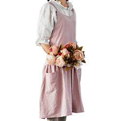 Barrageon Weiblich Küchenschürze Arbeitsschürze Lässig Baumwolle Leinen Schürze Garten Arbeit Kleid Backen Zuhause Küche Kochen Catering Kommerzielles Restaurant 2 Taschen（Rosa） von Barrageon