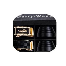 Barry.Wang Gürtel Herren 2 Stück Ledergürtel Ratsche Automatikschließe für Anzug Gürtel-3,5cm Breite Business mit Geschenkbox Schwarz von Barry.Wang