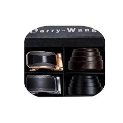 Barry.Wang Gürtel Herren 2 Stück Ledergürtel Ratsche Automatikschließe für Anzug Gürtel-3,5cm Breite Business mit Geschenkbox Schwarz von Barry.Wang