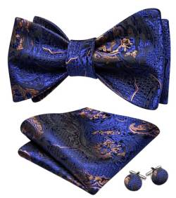 Barry.Wang Herren Fliege Set Seide Paisley Self Tie Fliege Einstecktuch Manschettenknöpfe Blume Hochzeit Party Abschlussball Smoking, Blaues Paisley, Einheitsgröße von Barry.Wang