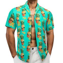 Barry.Wang Herren Funky Hawaiihemd Kurzarm-Hemd Party-Hemd Sommer-Hemd Sommerhemd Bedruckter Hawaii Hemd Blau S-3XL von Barry.Wang