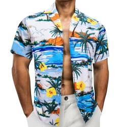 Barry.Wang Herren Funky Hawaiihemd Kurzarm-Hemd Party-Hemd Sommer-Hemd Sommerhemd Bedruckter Hawaii Hemd Weiß S-3XL von Barry.Wang