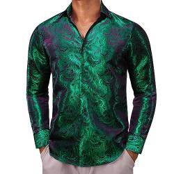 Barry.Wang Herren Hemden Paisley Woven Blume Seide Kleid Hemden Französisch Manschette Mode Freizeit Faltenfrei, Lila Grün Farbverlauf, XL von Barry.Wang