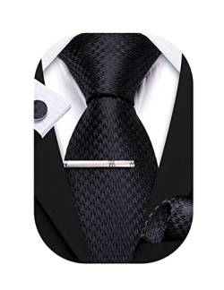 Barry.Wang Herren-Krawatte, seidig, Paisleymuster, modische Krawatte, Einstecktuch, Manschettenknöpfe, Clip, 4 Stück, formelle Hochzeit für Männer, Schwarze Krawatte, Eingröße von Barry.Wang