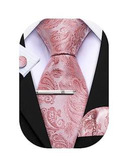 Barry.Wang Herren Krawatte 63" Seide Slim Krawatte Paisley/Solid Color Mode Taschentuch Manschettenknöpfe Clip 4PC Klassische Hochzeit Business Party von Barry.Wang