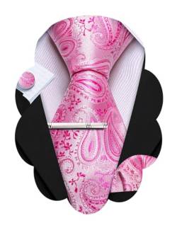 Barry.Wang Herren Krawatte Einfarbig Uni Schlips Satin Mit Einstecktuch Hochzeit Krawattenset (Leuchtend rosa) von Barry.Wang