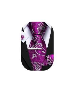 Barry.Wang Herren Krawatte Reine Farbe Paisley Mode Krawatte Taschentuch Manschettenknopf Clip 4PC Klassische Hochzeit Business Party von Barry.Wang