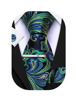 Barry.Wang Herren Krawatte Reine Farbe Paisley Mode Krawatte Taschentuch Manschettenknopf Clip 4PC Klassische Hochzeit Business Party von Barry.Wang