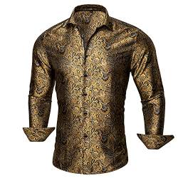 Barry.Wang Herren Paisley Bequemer Schnitt für große und große Männer Hemd Seide Business Hochzeit Freizeithemd für Männer Gold S-3XL von Barry.Wang