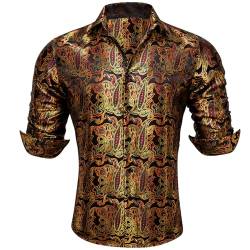 Barry.Wang Herren Paisley Bequemer Schnitt für große und große Männer Hemd Seide Business Hochzeit Freizeithemd für Männer Gold S-3XL von Barry.Wang