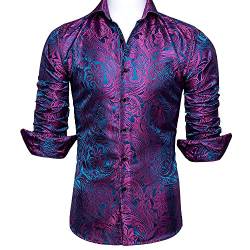 Barry.Wang Herren Paisley Bequemer Schnitt für große und große Männer Hemd Seide Business Hochzeit Freizeithemd für Männer Lila S-3XL von Barry.Wang