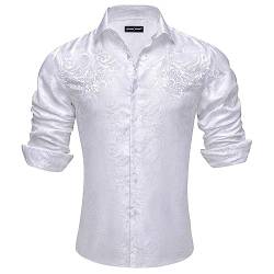 Barry.Wang Herren Paisley Bequemer Schnitt für große und große Männer Hemd Seide Business Hochzeit Freizeithemd für Männer Weiß S-3XL von Barry.Wang