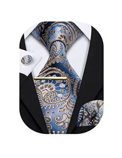 Barry.Wang Herren Paisley Krawatten Mit passendem Einstecktuch und Manschettenknopf im Set von Barry.Wang