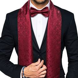 Barry.Wang Herren-Schal, Paisleymuster, seidig, vorgebunden, Fliegen-Set, Hochzeit, Mode, Exquiste für Herren, rot, Einheitsgröße von Barry.Wang