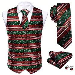 Barry.Wang Herren Weihnachten Weste Anzug Krawatte Urlaub Business Fliege Kleid Weste V-Ausschnitt Party Schneeflocke Xmas Kostüme, Dunkelgrüne weiße Schneeflocken, XXL von Barry.Wang