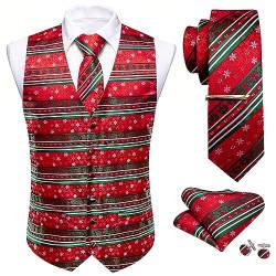 Barry.Wang Herren Weihnachten Weste Anzug Krawatte Urlaub Business Fliege Kleid Weste V-Ausschnitt Party Schneeflocke Xmas Kostüme, Rote und grüne Weihnachten, L von Barry.Wang