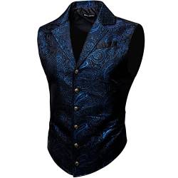 Barry.Wang Herren Weste, Paisleymuster, viktorianischer Stil, formell/Freizeit, taillierter Kragen, schlanke Passform, Steampunk, Gothic, Smoking Weste, Blau Schwarz, Large von Barry.Wang