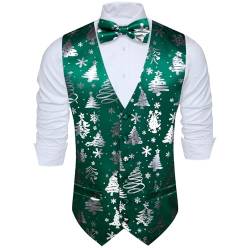 Barry.Wang Herren Weste Krawatte Anzug Urlaub Weihnachten Business Bowtie Kleid Weste V-Ausschnitt Party Schneeflocke Weihnachten Baum Xmas Kostüme, Grün-weiße Weste, XXL von Barry.Wang