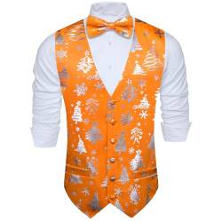 Barry.Wang Herren Weste Krawatte Anzug Urlaub Weihnachten Business Bowtie Kleid Weste V-Ausschnitt Party Schneeflocke Weihnachten Baum Xmas Kostüme, Orange, Silber, S von Barry.Wang