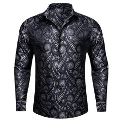 Barry.Wang Herrenhemden, Paisley Flower Woven Seidenhemd Lange Ärmel Groß und hoch von Barry.Wang