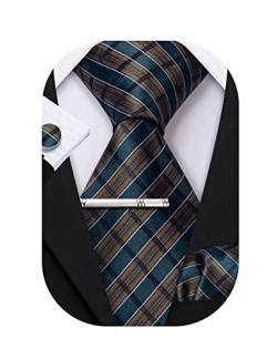 Barry.Wang Männer Krawatte Set Gestreifte Seide Krawatte Einstecktuch Manschettenknöpfe Business Fashion von Barry.Wang