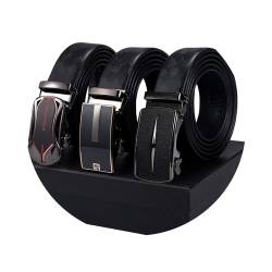 Barry.Wang Men Belt Set Schwarz mit 3 automatischen Schnallen aus Rindsleder, Geschenkset für Herren von Barry.Wang