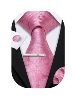 Barry.Wang Seiden-Krawatten Business mit Taschentuch und Manschettenknöpfen, Krawatten Set für festliche Hochzeit, Rosa, One size von Barry.Wang