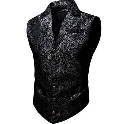 Herren Paisley Viktorianische Anzugweste, formell/Freizeit, taillierter Kragen, Silm Fit Steampunk Gothic Smoking Weste, schwarz/silberfarben, Medium von Barry.Wang