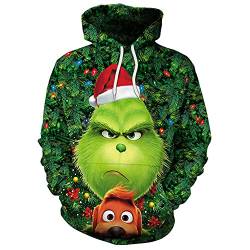 Baruler Halloween Weihnachten Grün Pelz Monster Grinch 3D Pullover Digitaldruck Hoodie, a, XXL von Baruler