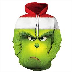 Halloween Weihnachten Grün Fell Monster Grinch 3D Pullover Digital Print Hoodie, B, L von Baruler