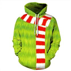 Halloween Weihnachten Grün Fell Monster Grinch 3D Pullover Digital Print Hoodie, D, XL von Baruler