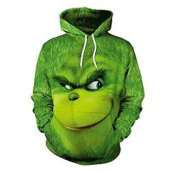 Halloween Weihnachten Grün Fell Monster Grinch 3D Pullover Digital Print Hoodie, F, XXXXX-Large von Baruler