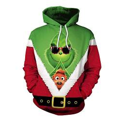 Halloween Weihnachten Grün Fell Monster Grinch 3D Pullover Digital Print Hoodie, g, XL von Baruler