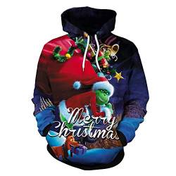 Halloween Weihnachten Grün Fell Monster Grinch 3D Pullover Digital Print Hoodie, h, 3XL von Baruler