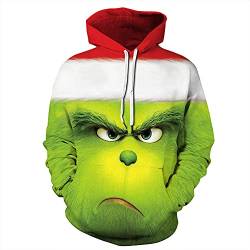 Halloween Weihnachten Grün Pelz Monster Grinch 3D Pullover Digitaldruck Hoodie, B, XXXXX-Large von Baruler